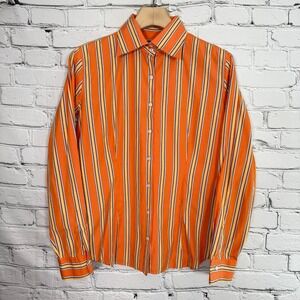 Vintage Ralph Lauren Black Label Top Button Up Shirt Women's 14‎ Orange Striped